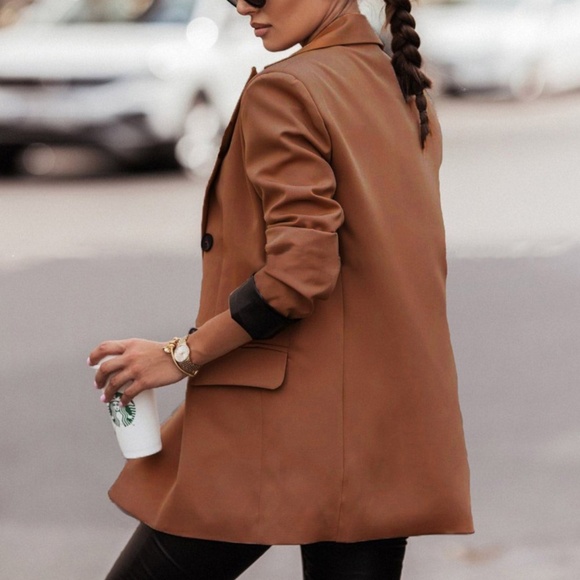 MYLA OVERSIZED BLAZER JACKET-BROWN Sizes Small through Plus - Picture 4 of 9